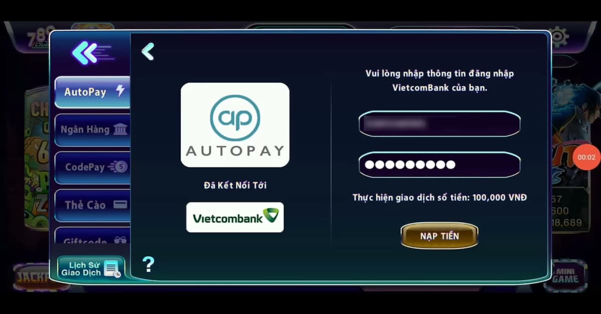 Hướng dẫn nạp tiền vào 789club qua Autopay